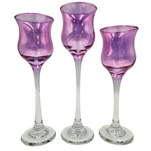 Purple Royal Lustre Trio Vintage PartyLite Candle Holder Glass Set Of 3 Read